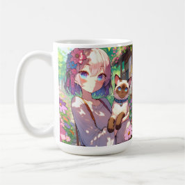 Caneca De Café Anime Girl and Siamese Cat Personalizado