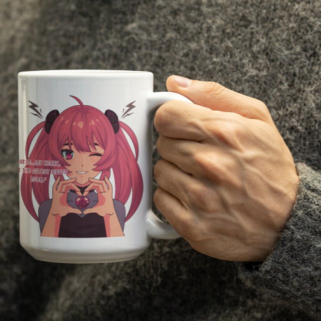 Caneca De Café Anime Girl Winking & Finger Heart (Criador carregado)