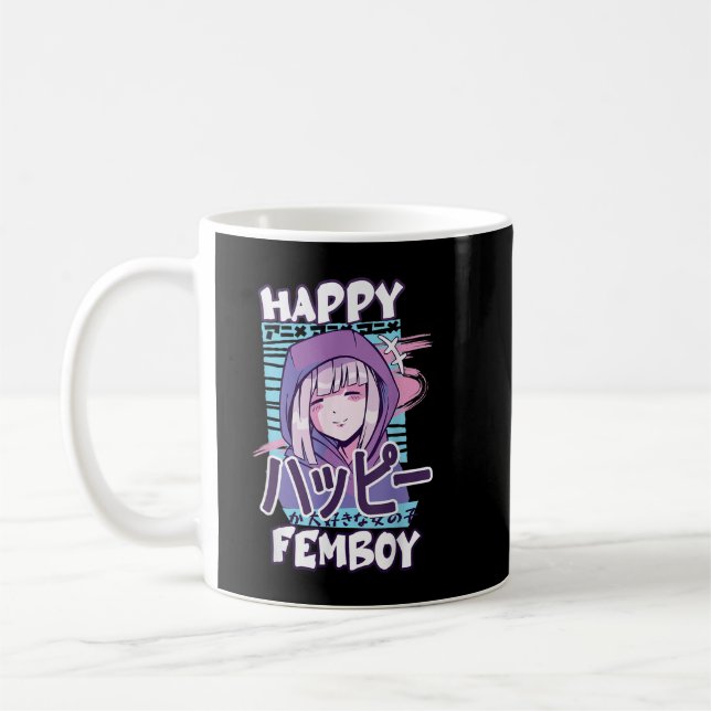 Caneca De Café Anime Happy Femboy with Happy in japanese - Cute ' (Esquerda)