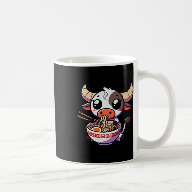 Caneca De Café Anime Kawaii Texas Vaca Comendo Roupa De Ramen (Direita)
