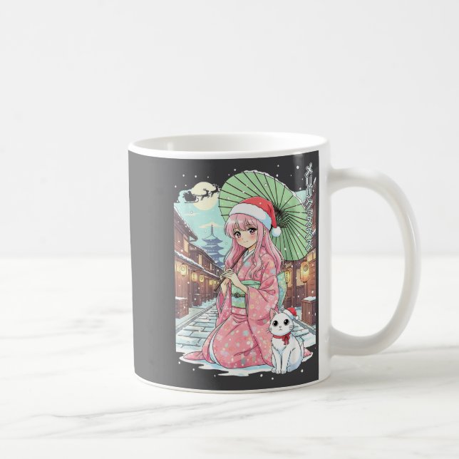 Caneca De Café Anime Kimono Girl Christmas Japan Cat Xmas Japan A (Direita)