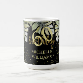 Caneca De Café Aniversário da Caligrafia de Palma Dourada Elegant