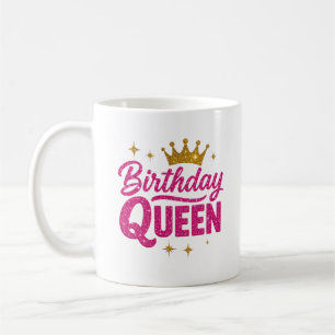 Caneca De Café Aniversário da Rainha Mug - Texto Brilhante Rosa e