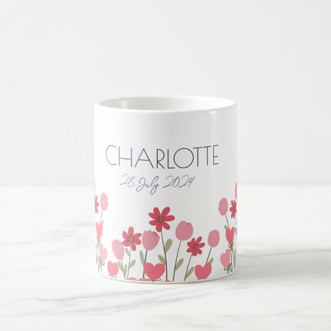 Caneca De Café Aniversário das Flores e Corações Rosa (Centro)