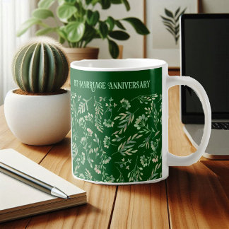 Caneca De Café Aniversário das Folhas Botânicas Verde da Floresta
