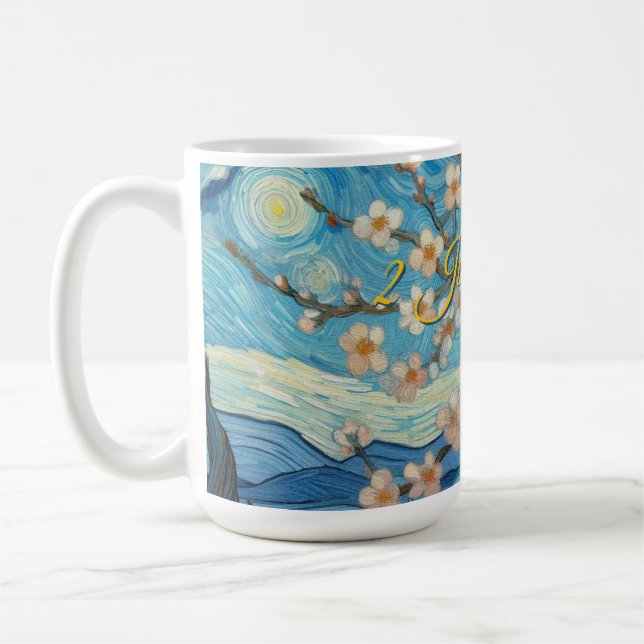 Caneca De Café aniversário de 21 anos Almond floresce creme azul (Esquerda)