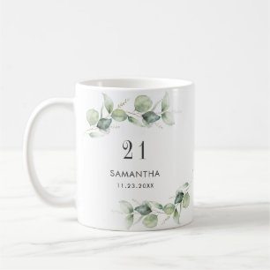 Caneca De Café Aniversário de 21 anos com Monograma de Eucalipto