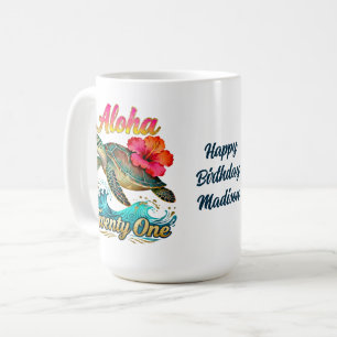 Caneca De Café Aniversário de 21 anos Tartaruga Marinha Tropical