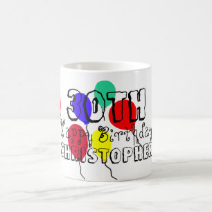 Caneca De Café aniversário de 30 anos Balões - Nome do Milestone 