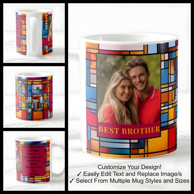 Caneca De Café aniversário de 30 anos Brother Stainer Glass Photo (Criador carregado)