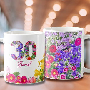 Caneca De Café aniversário de 30 anos Cousin Gift - Número Floral