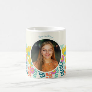 Caneca De Café aniversário de 30 anos floral moderno colorido bon