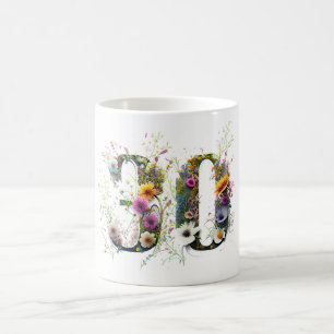 Caneca De Café aniversário de 30 anos Spray de Flores Selvagens T