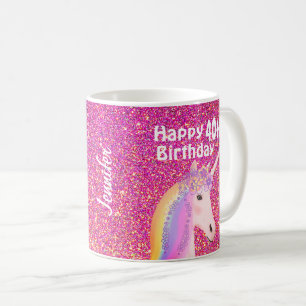 Caneca De Café aniversário de 40 anos cor-de-rosa - Unicórnio Per