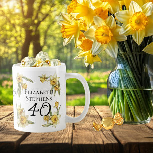 Caneca De Café Aniversário de 40 anos Floral Elegante Amarelo
