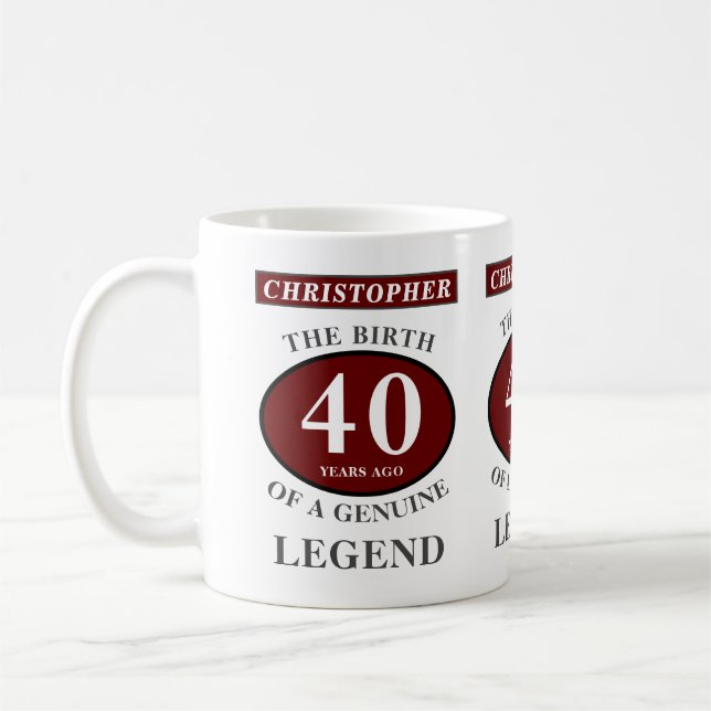Caneca De Café aniversário de 40 anos Red Genuine Legend Adiciona (Esquerda)