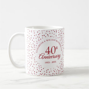 Caneca De Café Aniversário de 40 anos Ruby Hearts