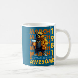 Caneca De Café Aniversário de 45 anos Urso Legal Março Arte