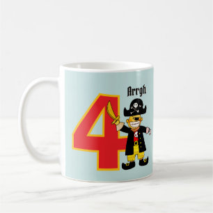 Caneca De Café Aniversário de 4 anos do Menino Pirata Fofo Ahoy