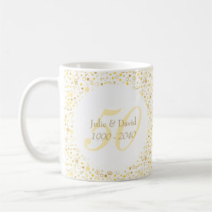 Caneca De Café Aniversário de 50 anos de Casamento Confetes Doura