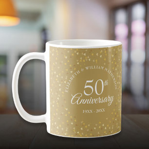 Caneca De Café Aniversário de 50 anos de Casamento Corações Doura