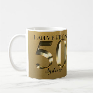 Caneca De Café Aniversário de 50 anos dourado metálico