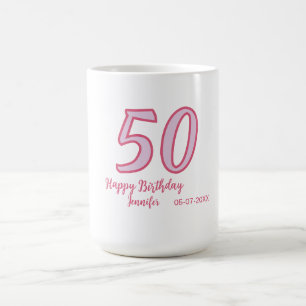 Caneca De Café aniversário de 50 anos rosa roxo nome simples mini