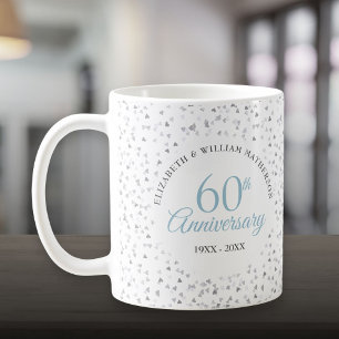 Caneca De Café Aniversário de 60 anos de Casamento Corações Confe