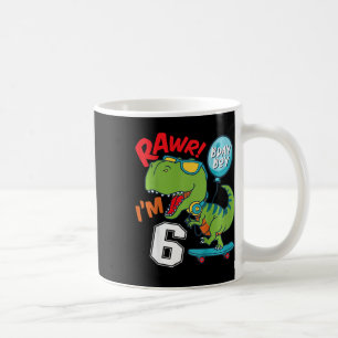 Caneca De Café Aniversário de 6 anos do menino T-rex Skateboardi
