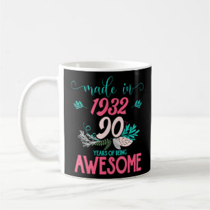 Caneca De Café Aniversário De 90 Feita Em 1932 Camisetas Florais