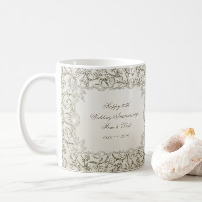 Caneca De Café Aniversário de casamento da pérola elegante 30o (Com Donut)