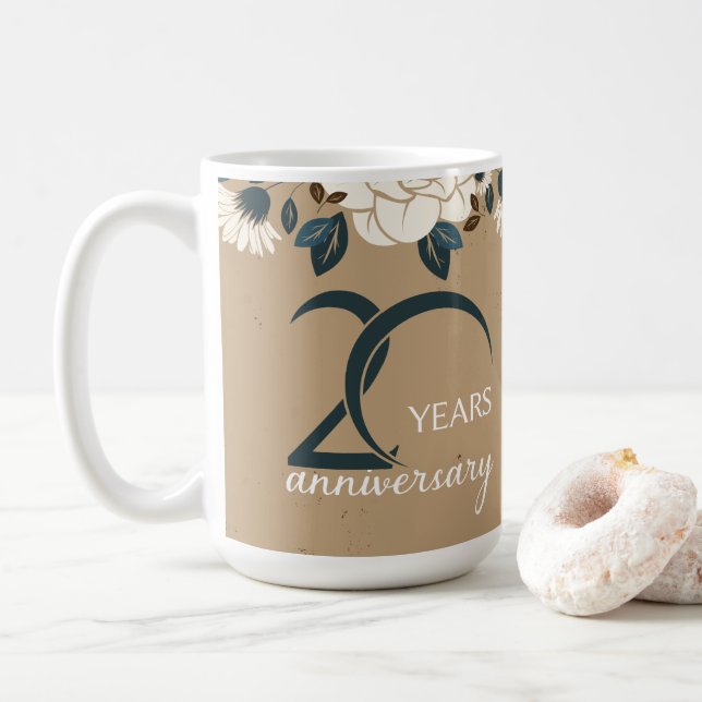 Caneca De Café Aniversário de Casamento de 20 Floral Rustic (Com Donut)