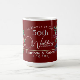 Caneca De Café Aniversário de Casamento de Casais Vermelhos Perso