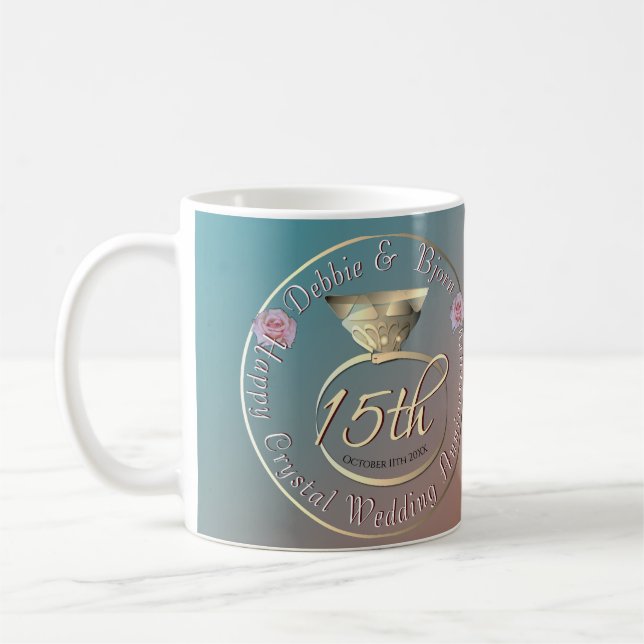 Caneca De Café Aniversário de Casamento de Cristal 15 (Esquerda)