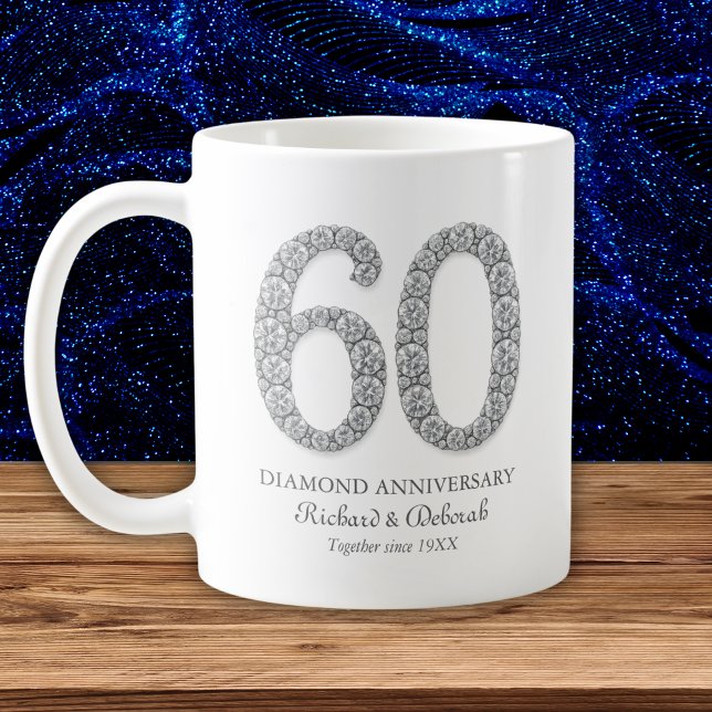Caneca De Café Aniversário de Casamento de Diamante de 60 Anos (Diamond 60th Wedding Anniversary Coffee Mug
)