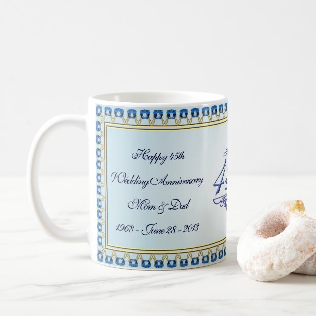 Caneca De Café Aniversário de Casamento do Dourado Sapphire Blue  (Com Donut)