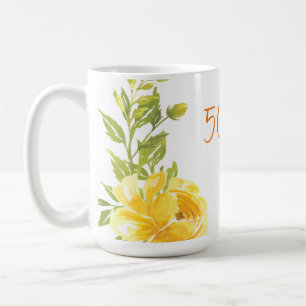 Caneca De Café Aniversário de Casamento do Monograma Amarelo 50