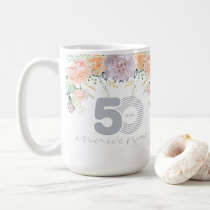 Caneca De Café Aniversário de casamento floral da aguarela 50th