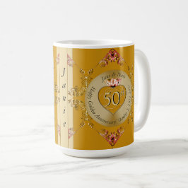 Caneca De Café Aniversário de Casamento Ochre do Ouro 50