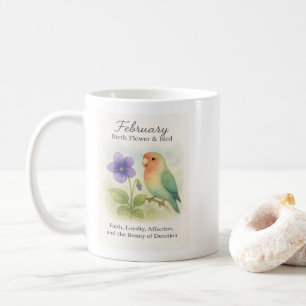 Caneca De Café Aniversário de Fevereiro Pássaro de Amor Floral Cr