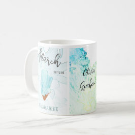 Caneca De Café Aniversário de março: Aquamarine Birthstone e Flor