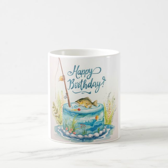 Caneca De Café Aniversário de pesca temido com bolo (Centro)