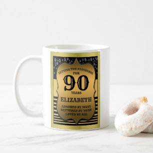 Caneca De Café Aniversário do 90, Black & Dourado Shield adicione