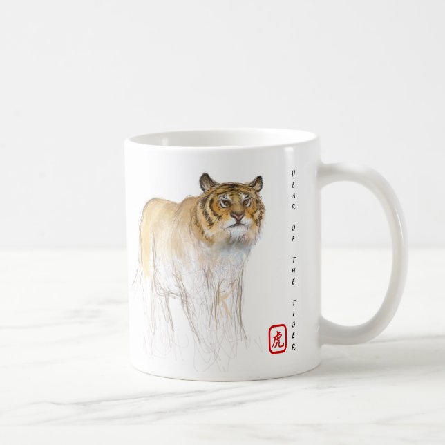 Caneca De Café Aniversário do Ano do Tigre Chinês de Desenho Orig (Direita)