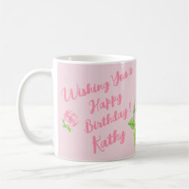 Caneca De Café ANIVERSÁRIO DO Rosa de Aquarela pintado manualment