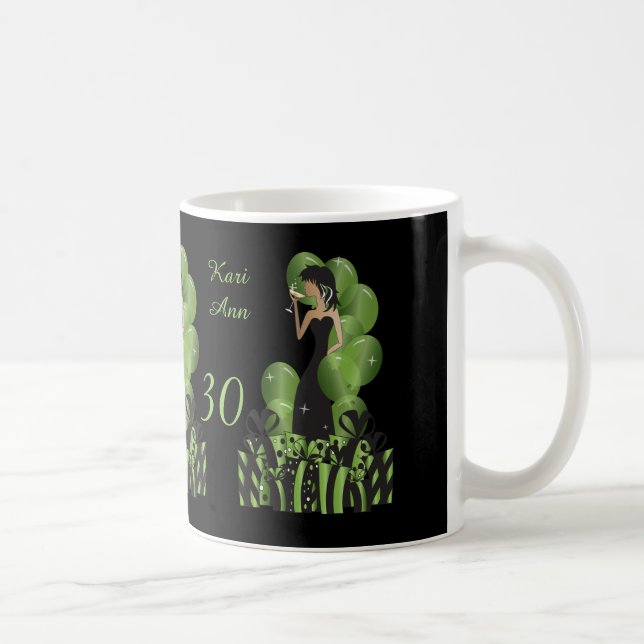 Caneca De Café Aniversário elegante da diva ou verde da menina | (Direita)