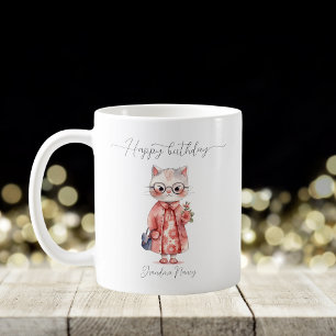Caneca De Café Aniversário feliz da vovó de aquarela