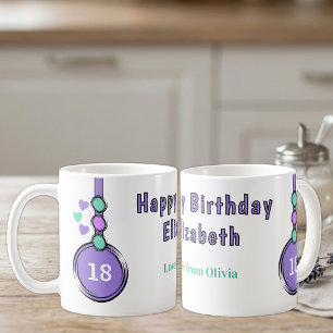 Caneca De Café aniversário feliz de 18 anos nome roxo verde