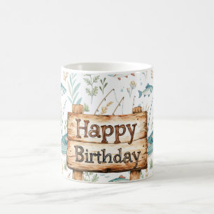 Caneca De Café Aniversário Feliz de Pesca tema para pescador