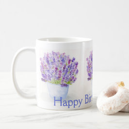 Caneca De Café ANIVERSÁRIO FLORAL DA Lavanda de Aquarela pintada 